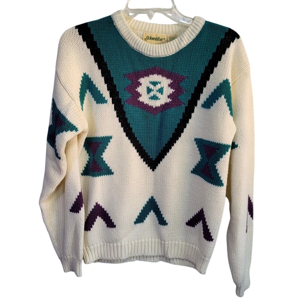 Vintage St Johns Bay Womens S Southwestern Geometric Knit Sweater Indie Sleaze‎